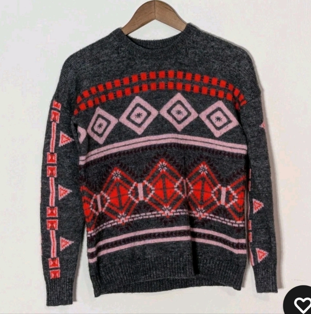 J Crew Nordic Fair Isle Aztec Western Wool Mohair Blend